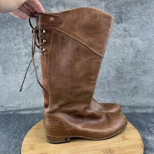 UGG Boots Womens Size 7.5 Brown Leather Tall Riding Lace Back Side Zip